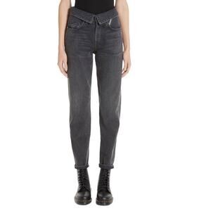 New Jean Atelier Women Denim Onyx Black Flip High Waist Straight Leg Jeans 28